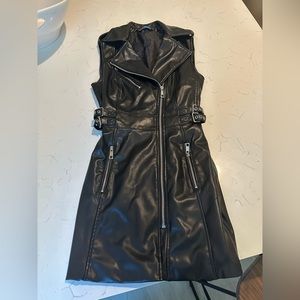 Zara black leather silver hardware mini dress